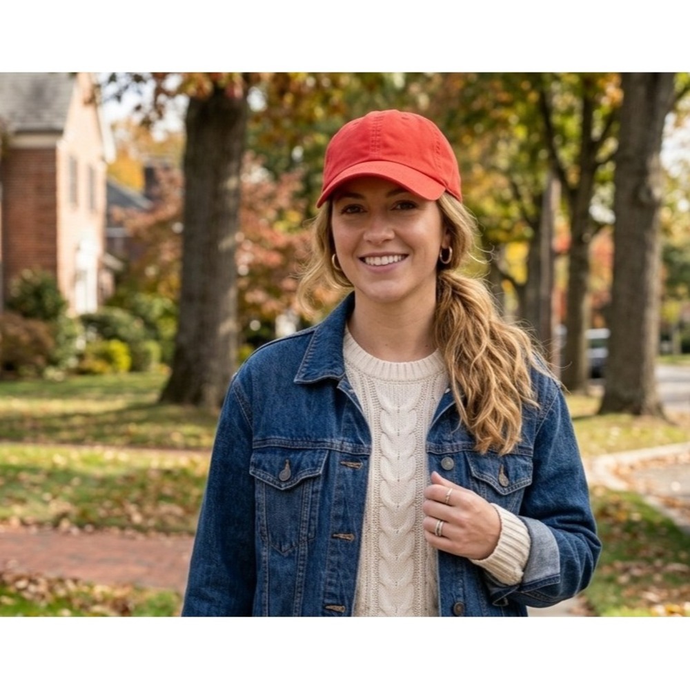 J.Crew Made in USA Garment Dyed Twill Baseball Cap Red Leather Strap AY764